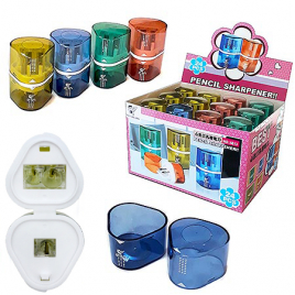 Точилка " KWELT " 3 отверстия с двумя контейнерами, цвет ассорти, картонная упаковка 22,5*16,5*13см