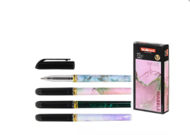 Ручка гелевая " Basir " Marble черная 0,7мм, толщина письма 0,35мм, рифленый держатель, корпус цветн