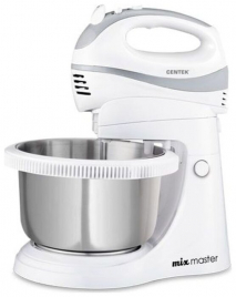 Миксер с чашей Centek CT-1107 (бел/сталь) 320Вт стальная чаша 3.5л 5 скоростей+турбо