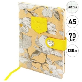 Ежедневник недатированный А5 145*215мм искусственная кожа " KWELT " 130л Flowery, оранжевый, клетка,