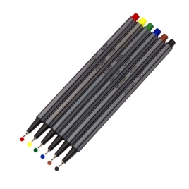 Набор капиллярных ручек Alingar, 6 цветов, 0,4 мм, шестигранный пластиковый серый корпус, ПВХ чехол,