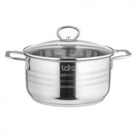 LR02-46 Кастрюля LARA (нерж) 32x25см, 19,2л, капсулир индукц дно, крышка из стали