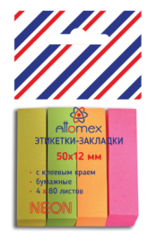 Закладки самоклеящиеся " Attomex " 12*50мм, 4цв*80л бумага, неон, европодвес, пластиковый пакет