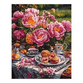 Картина по номерам " Lori " 40*50см Летнее чаепитие, состав набора: основа на картоне с контуром, кр
