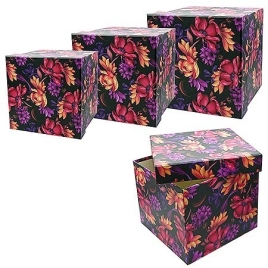 Набор коробок " KWELT " 3в1 20,5*20,5*16,5см, 18*18*15,5см, 15,5*15,5*14,5см Цветы, цветы - черный, 