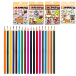 Карандаши цветные деревянные Капибара 18цв " Basir " шестигранные, картонная упаковка, европодвес