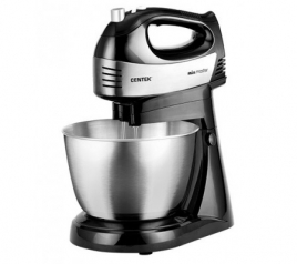 Миксер с чашей Centek CT-1124 (черн/сталь) 600Вт, 5 скоростей +турбо, чаша 3.0л