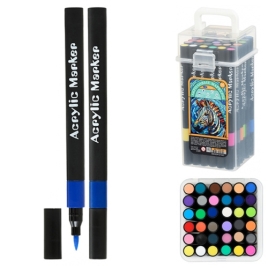 Набор маркеров акриловых " Basir " Зебра 36цв, 1-5мм, наконечник-кисть, в пластиковом боксе