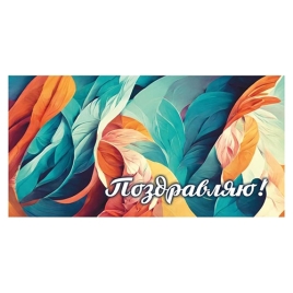 Конверт для денег " Миленд " Soft Touch Поздравляю! Цветные перья, 164*85мм