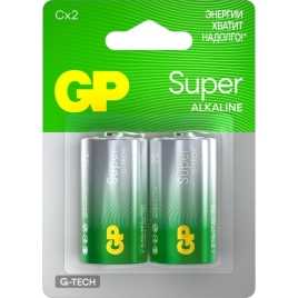 Батарейка алкалиновая GP Super Alkaline, C, LR14-2BL, 1.5В, блистер, 2 шт. 10682882