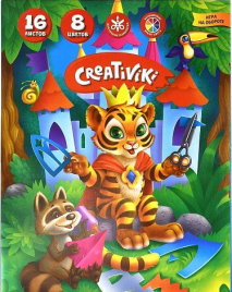 Картон цветной А4 16л 8цв " Creativiki " Милые зверята, в папке(Формат листов:  А4
Плотность, г/м2: 