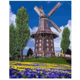 Картина по номерам " Lori " 40*50см Ветряная мельница, состав набора: холст с контуром на картоне, к