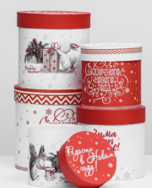 Набор шляпных коробок 5 в 1 "Зима время чудес", 20 х 20- 15 х 15 см   9864960