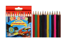 Карандаши 12 цветов МИНИ в картонной коробке CALLIGRATA Машинка, треугольные 1014637
