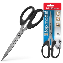 Ножницы " Erich Krause " Top Model 19,0см пластиковые ручки, черные, картонная упаковка, европодвес(
