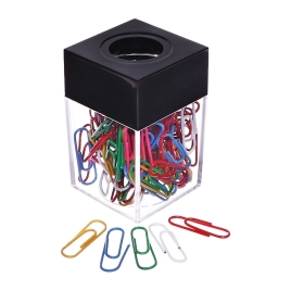 Скрепочница квадратная с магнитом прозрачная пластик, скрепки цветные 100 штук   10731723