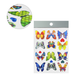 Наклейки " KWELT " А6 Разноцветные бабочки, голография, 10323010/270624/5010035