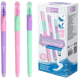Ручка пиши-стирай гелевая " Феникс " Эргономичный грип синяя 0,7мм, ассорти, картонная упаковка