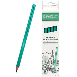 Карандаш ч/гр " KWELT " HB шестигранный, пластиковый, цвет корпуса - зеленый, заточенный, картонная 