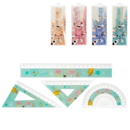 Набор линеек " Basir " Лапки пластиковая, 4 предмета: линейка 20см, угольник 45*/9см, угольник 30*/1