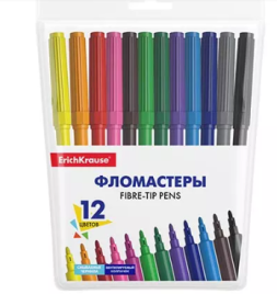 Фломастеры " Erich Krause " Basic 12цв смываемые, на водной основе, круглые, вентилируемый колпачок,