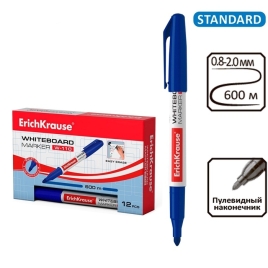 Маркер для досок ErichKrause W-110, цвет чернил синий (в коробке по 12 шт.) 9612347