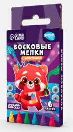 Восковые мелки с блёстками "Панда", набор 6 цв, выс - 8 см, диаметр - 0,8 см   10451008