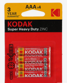 Батарейка солевая Kodak Extra Heavy Duty, AAA, R03-4BL, 1.5В, блистер, 4 шт. 475483