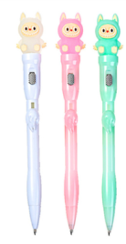 Ручка шариковая автоматическая " Mazari " Лабубу, синяя 0,7мм, сменный стержень 77мм, подсветка, пла