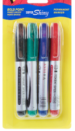 Набор маркеров перманентных 4 цвета, наконечник круглый 4мм на блистере (син,черн,красн,зелен)421443