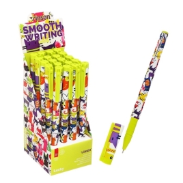 Ручка шариковая 0,7мм синяя масляная,Vinson корпус софттач с рисунком  (штрихкод на штуке)   1053442