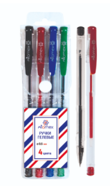 Набор гелевых ручек " Attomex " 4цв, 0,5мм, прозрачный корпус, металлический наконечник, резиновый д