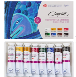 Краски акриловые художественные " Сонет " 8цв по 18мл, в тубах, картонная упаковка(Состав:
101 Белил