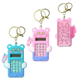 Калькулятор карманный на брелке 8 разрядов" Mazari " Мишка 80*40мм, батарея LR1130, 2 дизайна  (без